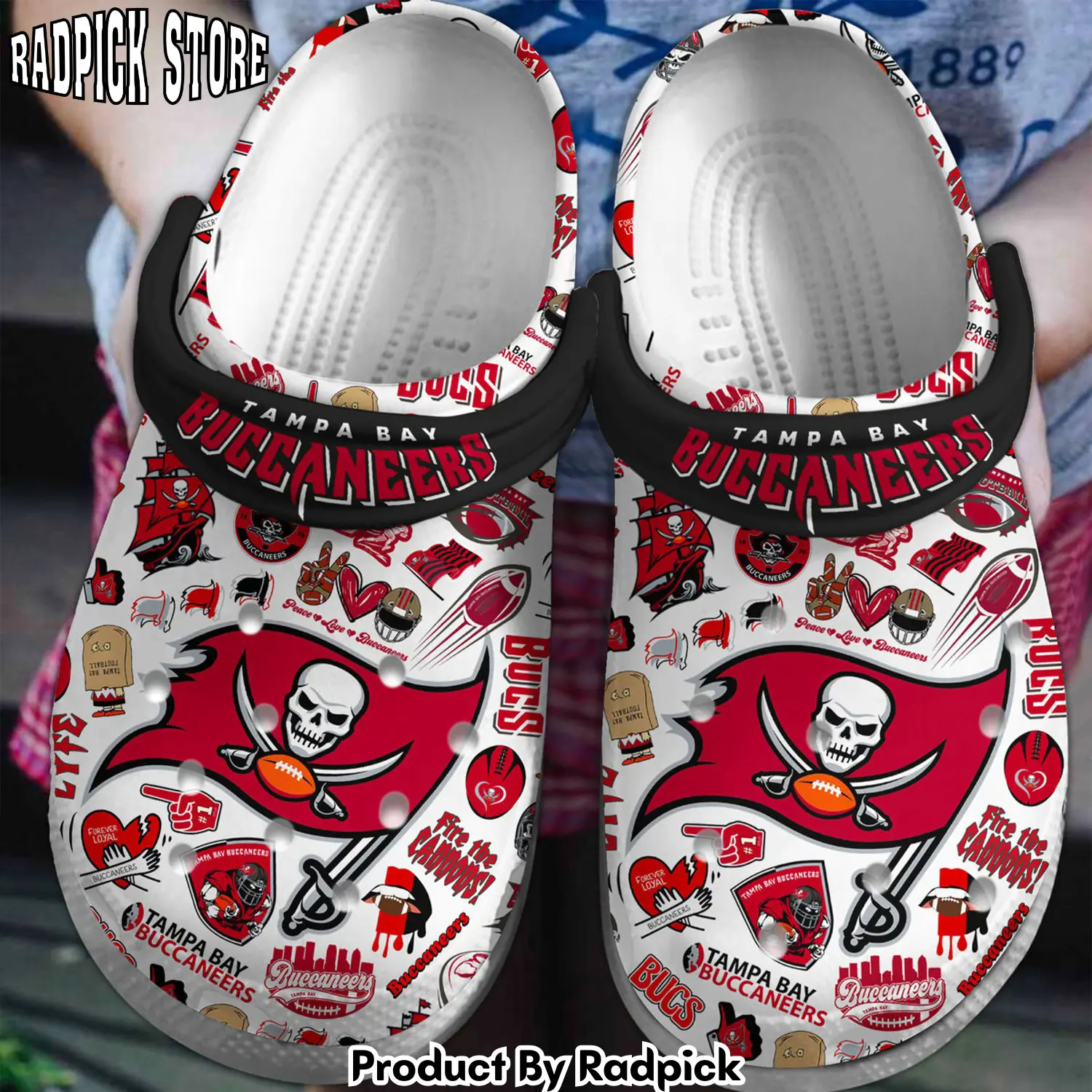 Radpick tampa bay buccaneers nfl sport crocss crocband clogs shoes comfortable for men women and kids footwearelite exclusive was rp652989